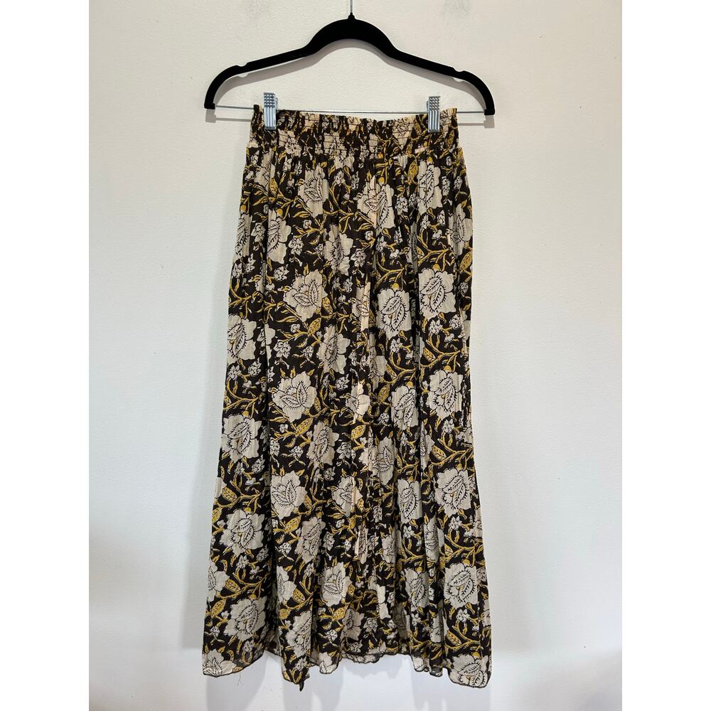 Natural Life brown yellow floral peasant maxi skirt S/M cotton lined pull on - Picture 3 of 9